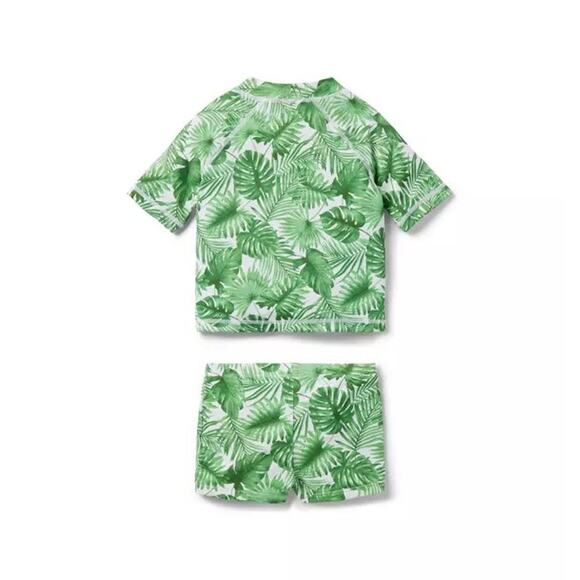 Janie and Jack Baby Palm Leaf Rash Guard Swim Set Size 6-12 Months Green - Picture 7 of 8